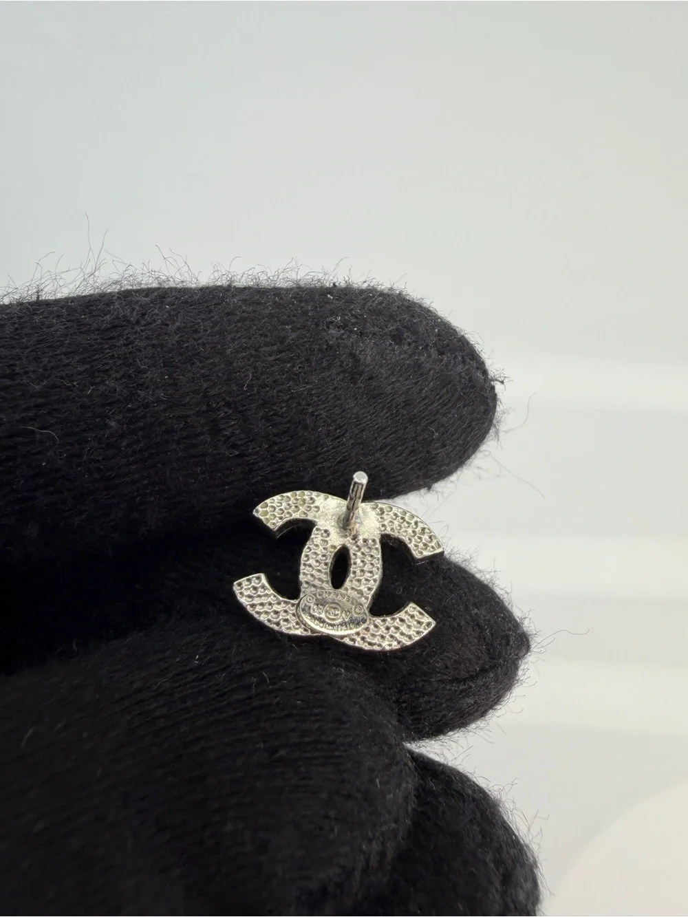 Chanel Silver Rhinestone Stud Earrings Silvery Metal